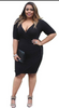 Plus Size Sexy Black Plunge Wrap Side Zip Casual Party Dress