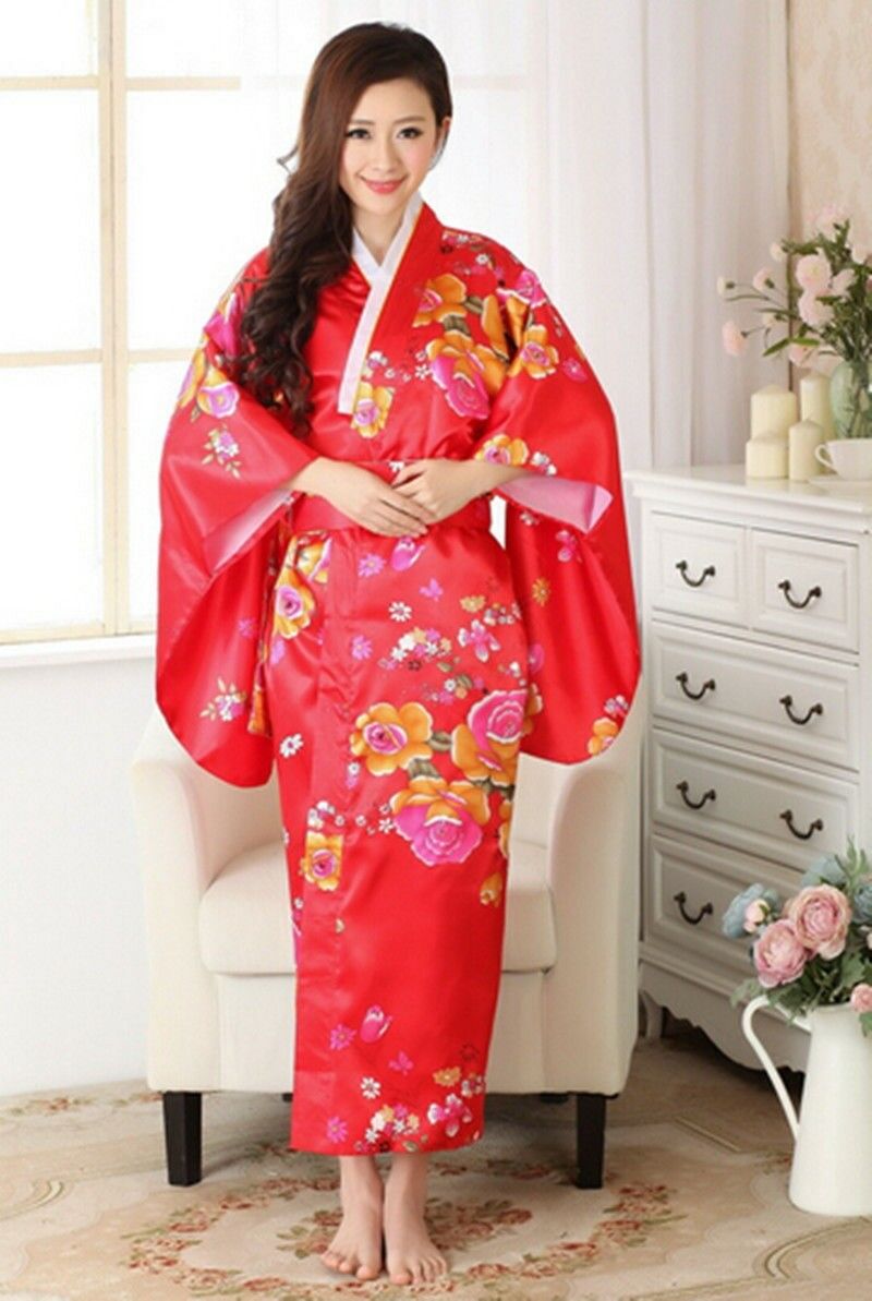 Vintage Retro Luxurious Japanese Garment Kimono Cosplay Costume Yukata Gown Red