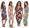 Hot Women Floral Print Slim Dress Bandage Bodycon Stretch Mini Pencil Dress