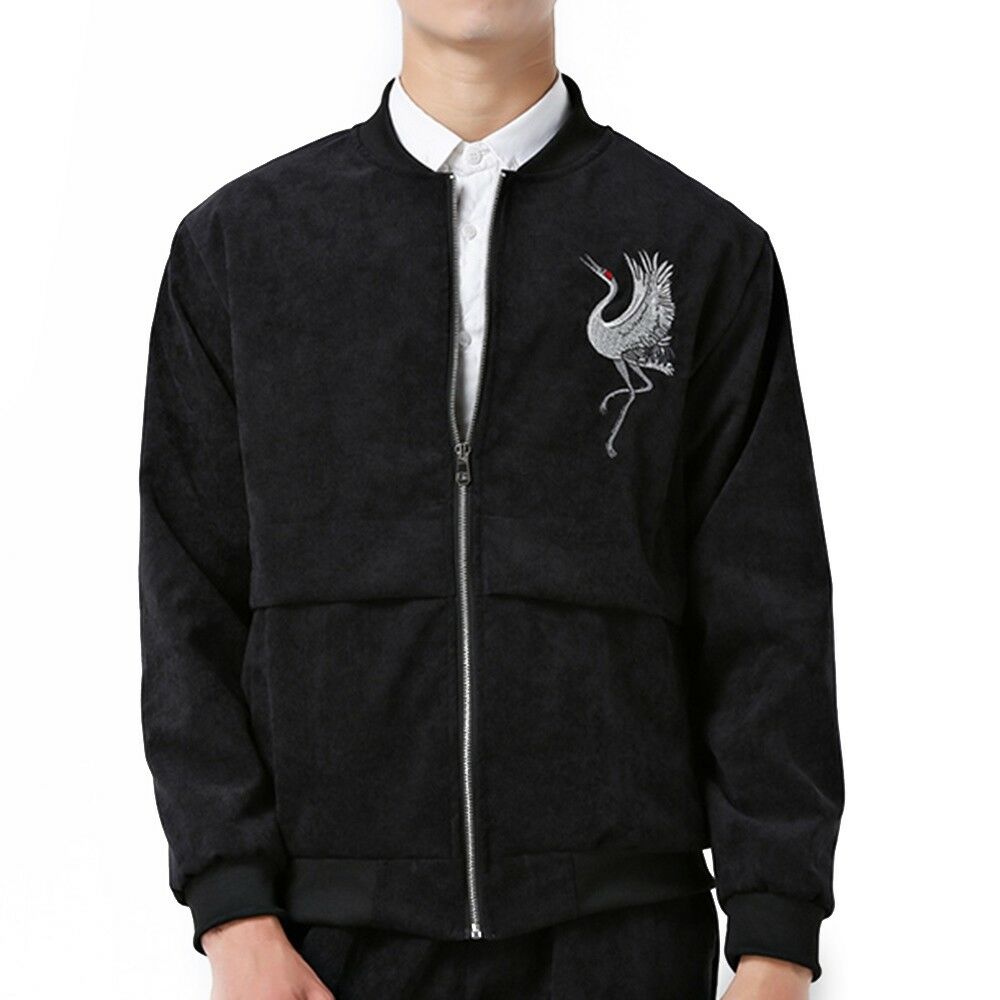 Man Cloth Cardigan Embroidery Coat Jacket Suit   black