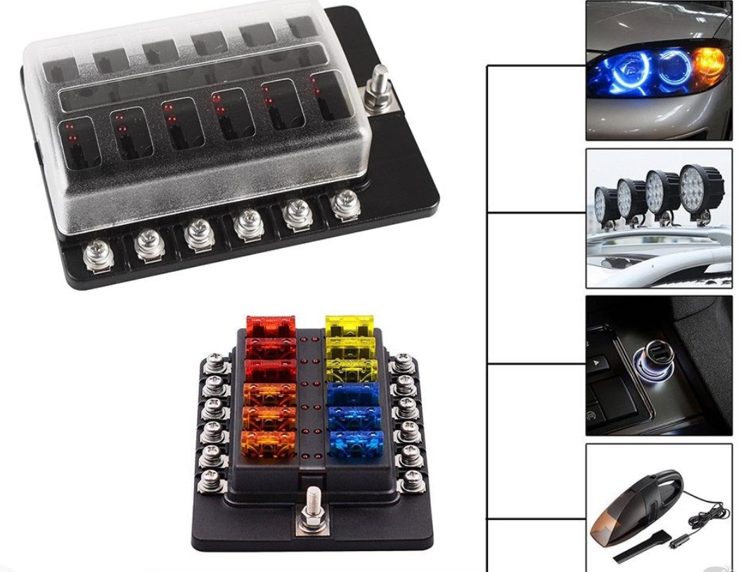 100A 12 Way Circuit LED indicates  Blade Fuse Box Block Holder Standard ATO