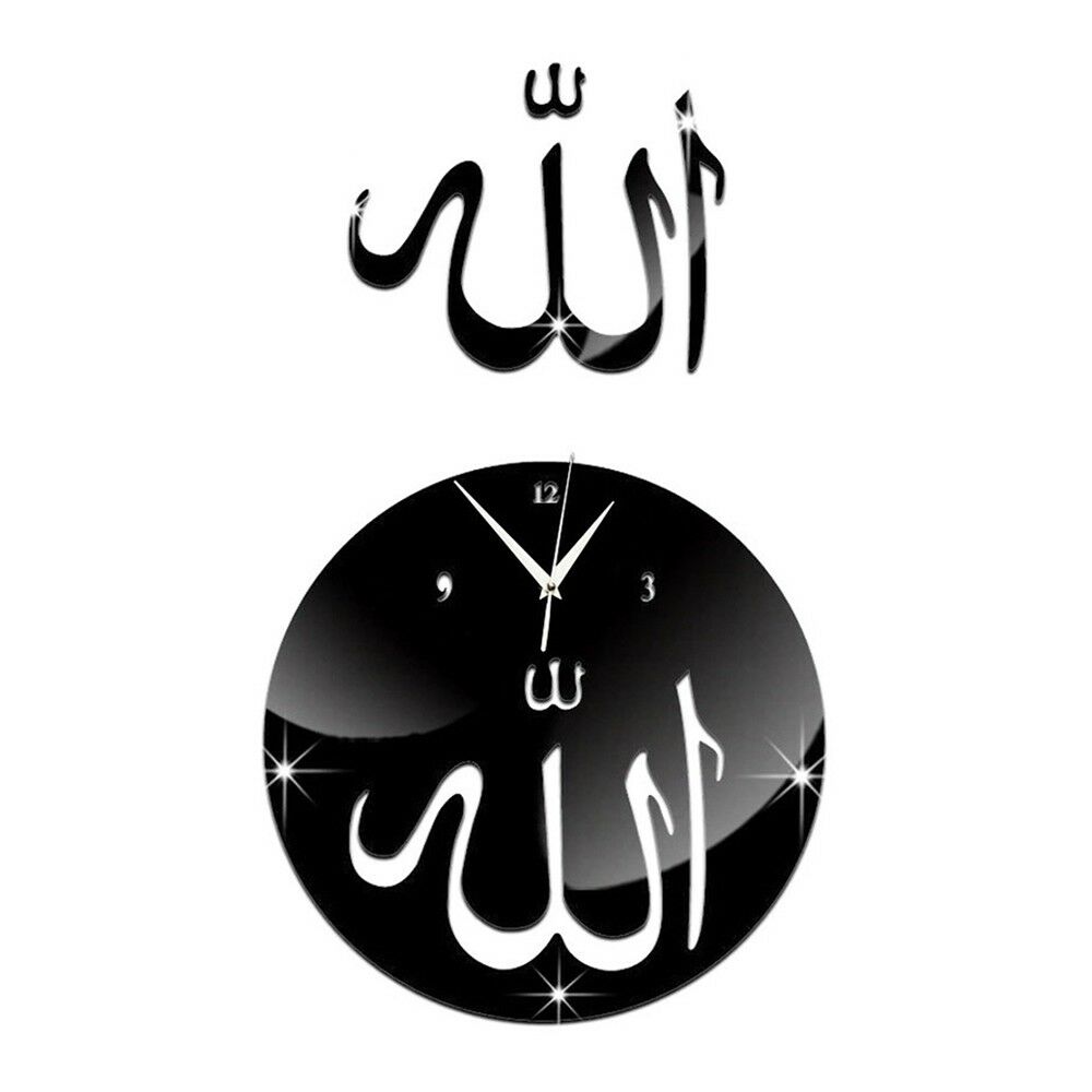 Mirror Wall Clock 3D Decoration Sticking    black