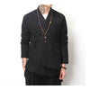 Flax Slant Opening Plate Button Stand Collar Coat black