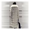 Down Coat Woman Long Thick Slim Fox Fur Collar Warm   grey