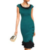 Schmal Kleid Einfarbig Schön Ärmellos Rüsche Grün