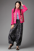 Retro Floral Dark Blue Linen Woven Baggy Harem  Yoga Dancing Trousers Pants