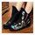 Blatant Peacock Vintage Beijing Cloth Shoes Embroidered Boots black with cotton