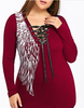 Sexy Black Purple Red Gothic Floral Lace Insert Angel Wings Blouse Top Plus Size