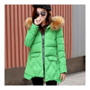 Winter Slim Middle Long Cotton Coat Plus Size Thick Hoodied Fur Collar    green