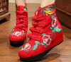 Four Shoelace Vintage Beijing Cloth Shoes Embroidered Boots   red thin shoes  35