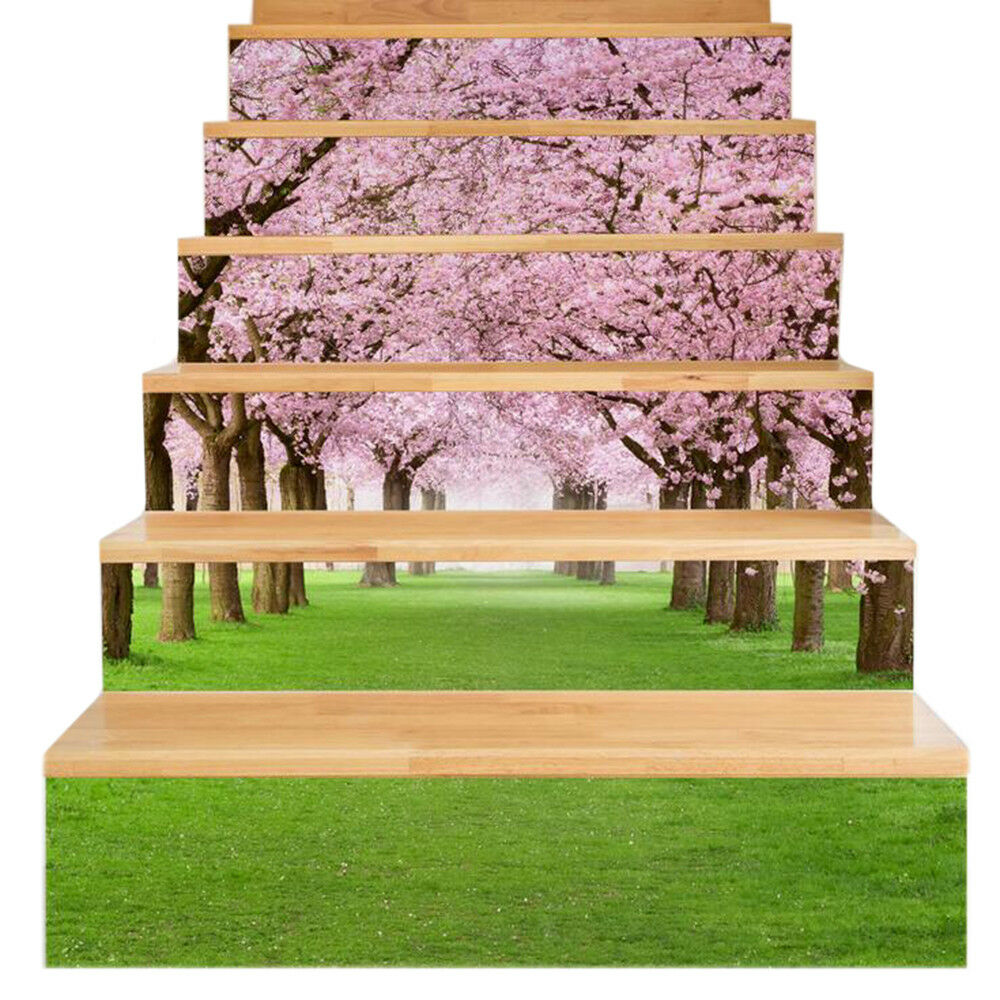 New 3D DIY PVC Waterproof  Stair Decals Wall  Floor Sakura Tree Sticker qs014