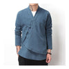 Flax Slant Opening Plate Button Stand Collar Coat peacock blue