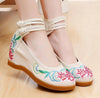 Vintage Chinesisch Ethnische Stickerei Hoher Absatz Aufzug Tanz Schuhe Hibiskus