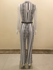 Black Geo Print Wide Leg Jumpsuit with free Gold Plate Metallic Belt