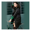 Middle Long Down Coat Woman Contrast Color Thin Light   black