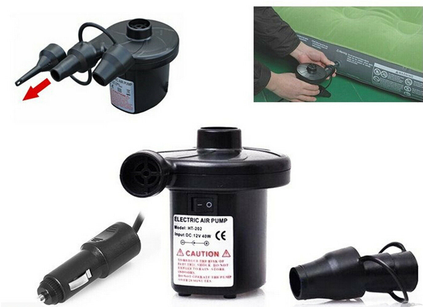 Electric Air Pump 12V 270L/min With Nozzles Adapter