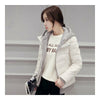 Hooded Down Coat Woman Slim Warm Screw Thread Chic   white