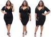 Plus Size Sexy Black Plunge Wrap Side Zip Casual Party Dress