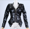 Vintage Punk Grils Cool Rivet Studded Shoulder Motorcycle PU Leather Coat Jacket