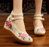 Vintage Chinesisch Ethnische Stickerei Hoher Absatz Aufzug Tanzen Schuhe Bouquet