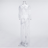 Semi-Sheer White Floral Embroidered Mesh Illusion Maxi Long Party Dress