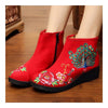 Peacock Vintage Beijing Cloth Shoes Embroidered Boots red 35