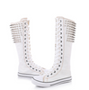 Canvas Spike Rivet Lace Up Wedges Flat Skate Mid-Calf Sneaker Boots