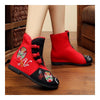 Vintage Beijing Cloth Shoes Embroidered Boots 12-08   black + red  35