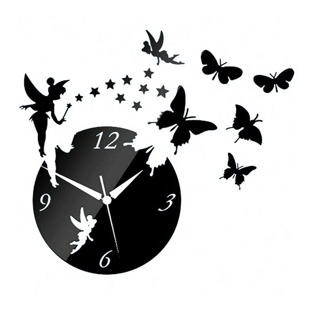 Acrylic Butterfly Creative Mirror DIY Wall Clock   black