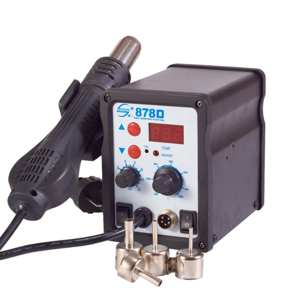 2in1 Rework Soldering Station Iron Welder Hot Air Gun & Tip with 878d