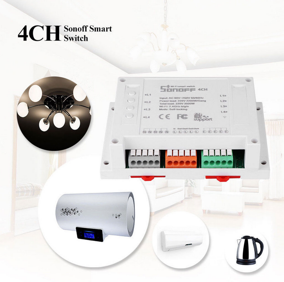 SONOFF 4CH 4 Channel 10A 2200W 2.4Ghz Smart Home WIFI Wireless Switch APP Remote