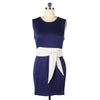 Color Sólido Mujer Redondo Cuello Entallado Elástico Vestido Azul