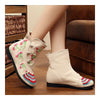 Vintage Peking Stoff Schuhe Bestickt Stiefel Beige 35