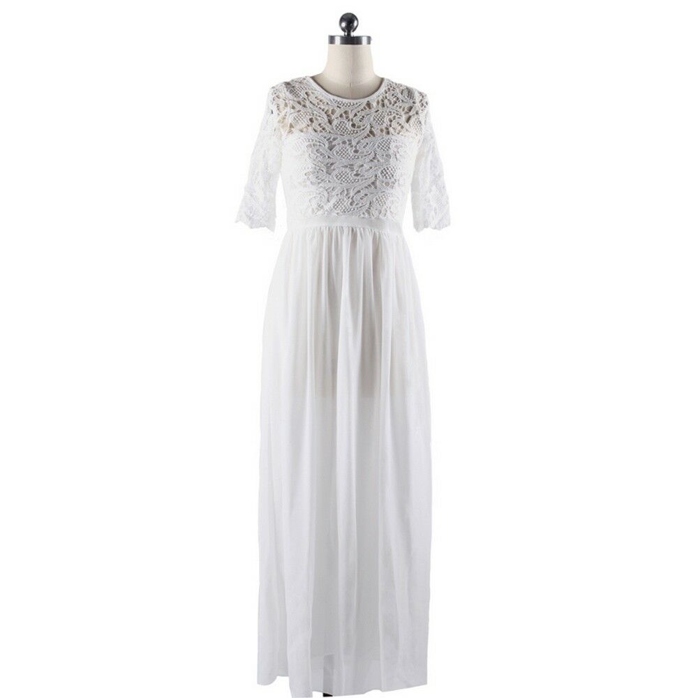 Lace Macrame Sexy Chiffon Full Dress   white