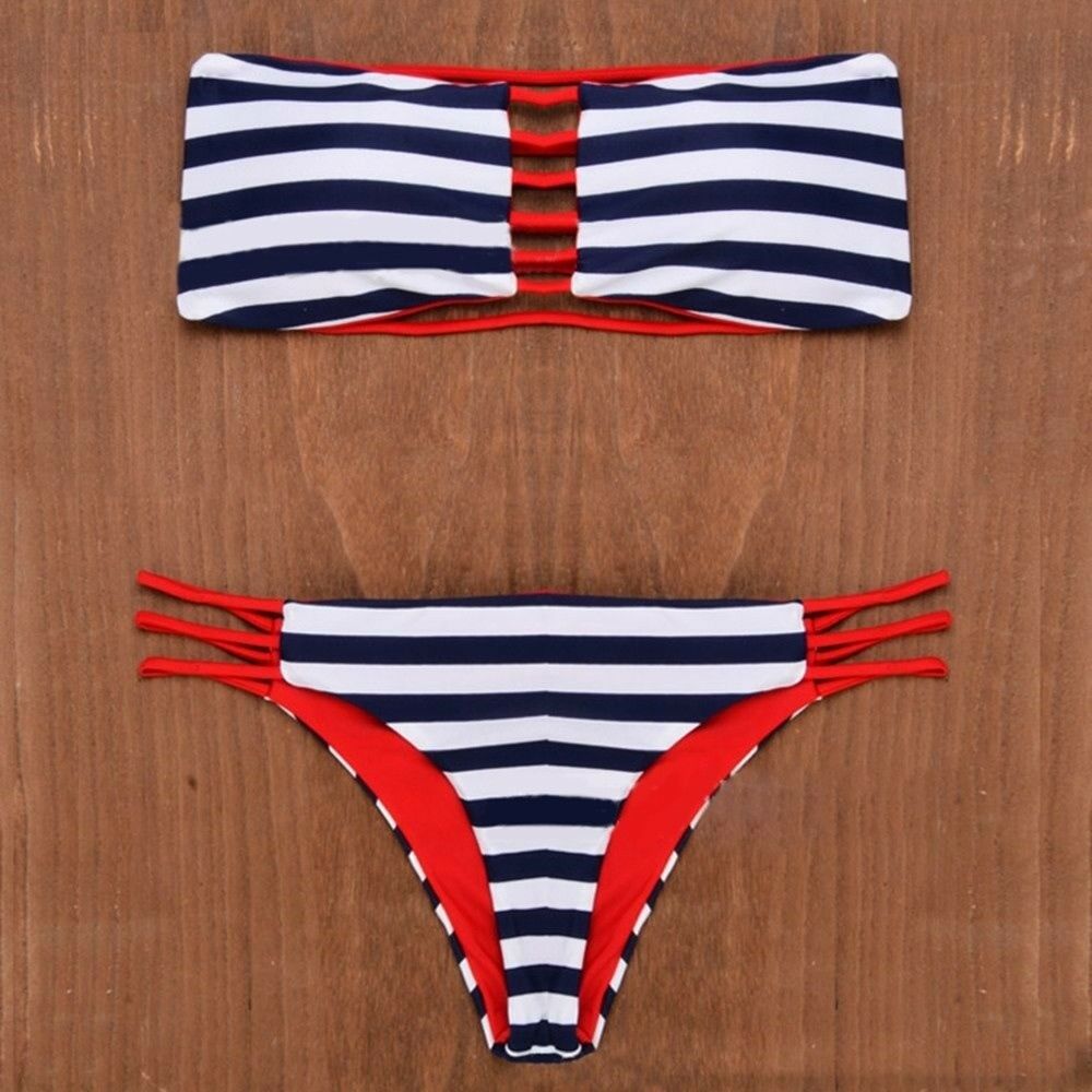 Two Sides Wearable Bikini Sexy Swimwear Swimsuit  horizontal microgroove