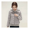 Hooded Down Coat Woman Slim Warm Screw Thread Chic   grey