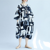 Schwarz & Weiß Abstrakter Aufdruck Übergroßer Baggy-Stil Tunika Langes Kleid