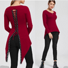 Red Blue Black Victorian Gothic Punk Asymmetrical Lace Corset Back Jersey Top