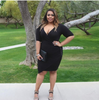 Plus Size Sexy Black Plunge Wrap Side Zip Casual Party Dress