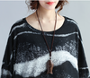 Mode Noir Motif Vague Surdimensionné Tunique Robe Décontractée