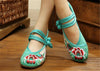 Chinese Embroidered Floral Shoes Women Ballerina Mary Jane Flat Ballet Cotton Lo