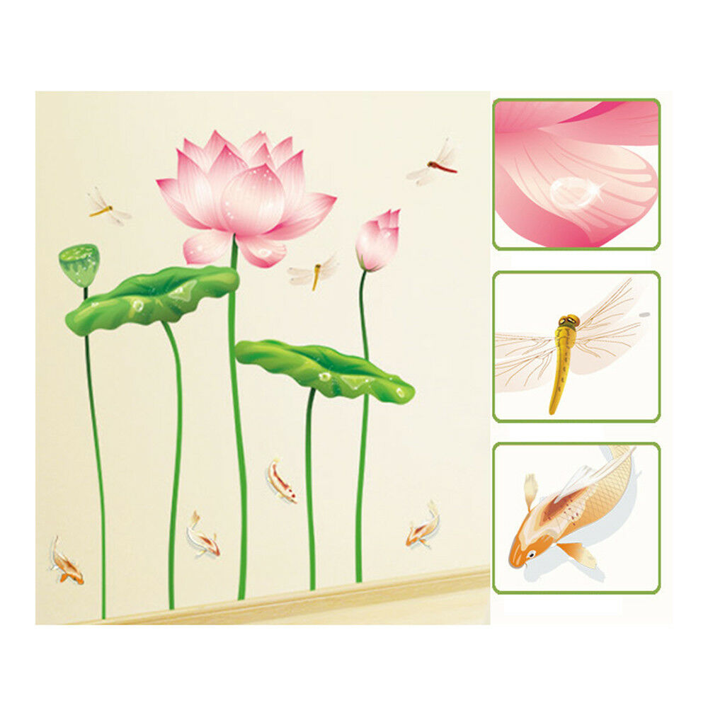 Removeable Lotus Flower Wallpaper Wall Sticker Waterproof