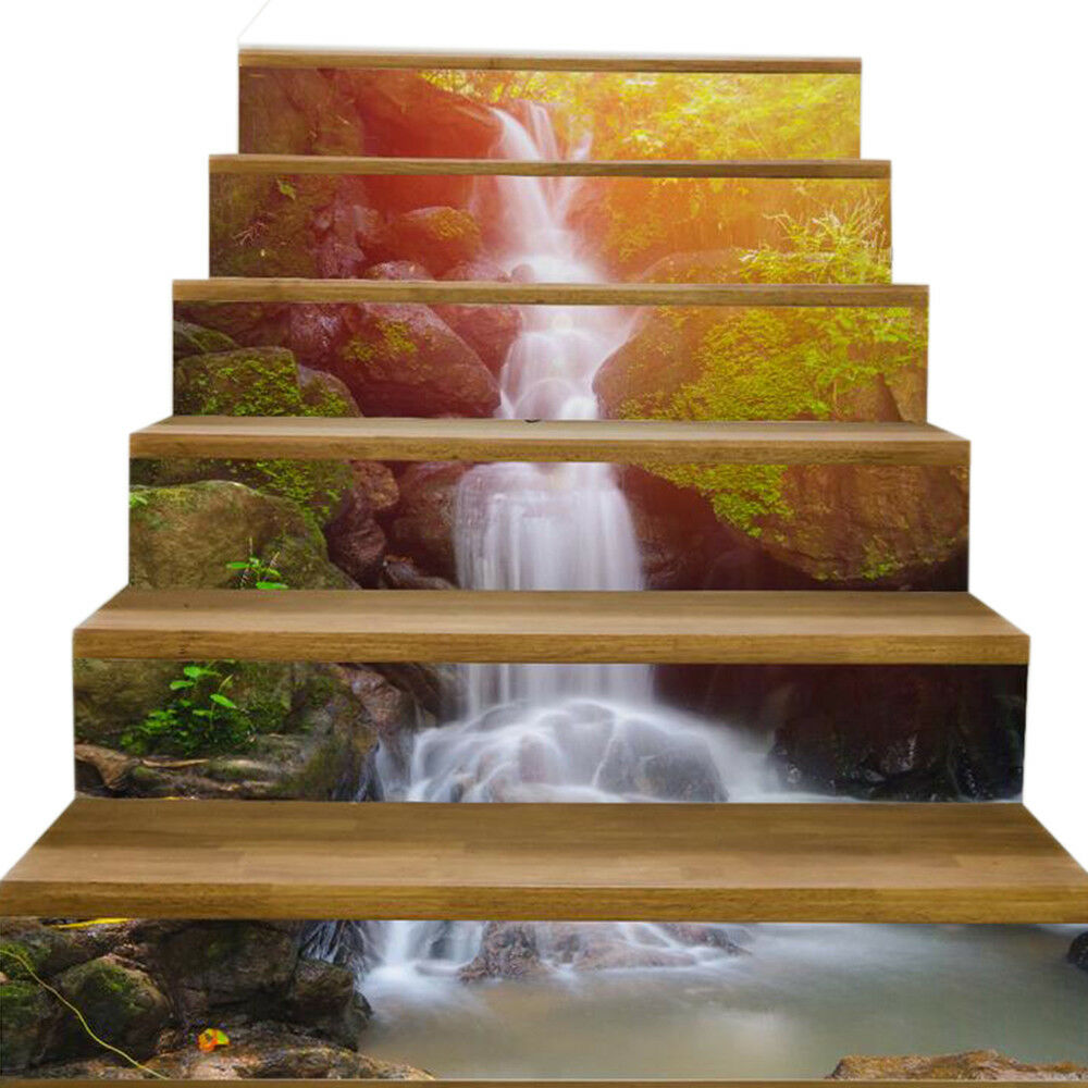 New 3D DIY PVC Waterproof  Stair Decals Wall  Floor Sticker  Waterfalls QS004G