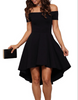 Noir Sexy Épaule Découverte Ourlet Asymétrique Boutique Robe Soirée