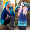 Women Street Style Popular 2 Tone Blue grey Purple Gradient Hoodie Top Outwear