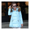 Winter Woman Middle Long Slim Down Coat   blue
