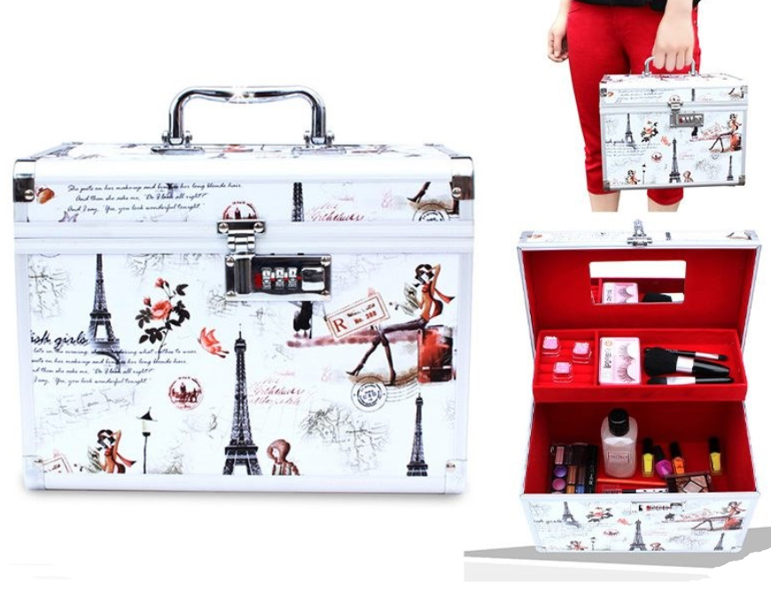 Makeup Case Make up Box 2 Tiers with Mirror inside