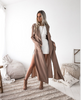 Beige Waterfall Lapel Longline Open Front Trench Coat Jacket