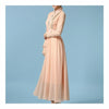 Long Sleeve Dress Stand Collar Macrame Pleat   nude pink  S