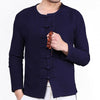 Platte Knopf Top Flax Jacke Mantel Vintage Marineblau
